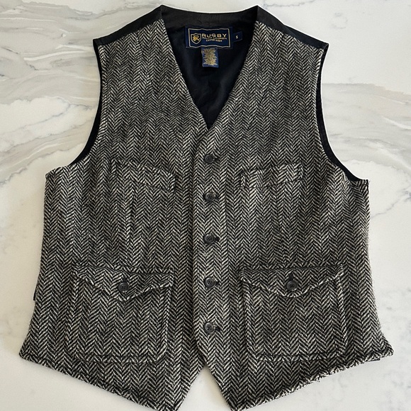 Ralph Lauren Rugby Men’s VestWool TweedHerringbone100% Cotton Lining